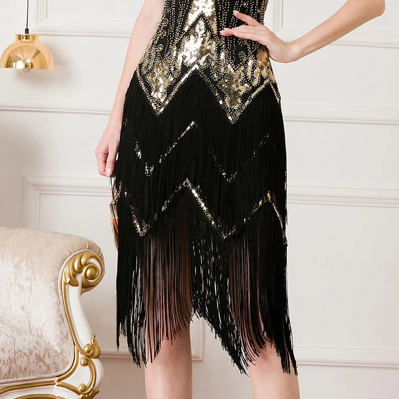 1920s Gatsby V-Neck Flapper Cocktail Dance Formal Evening Party Dress