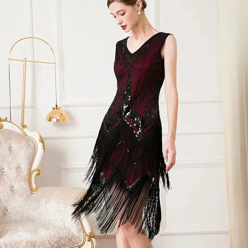1920s Gatsby V-Neck Flapper Cocktail Dance Formal Evening Party Dress