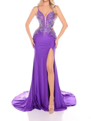 Amarra - Heat Stone Satin Cutout Fitted Dress