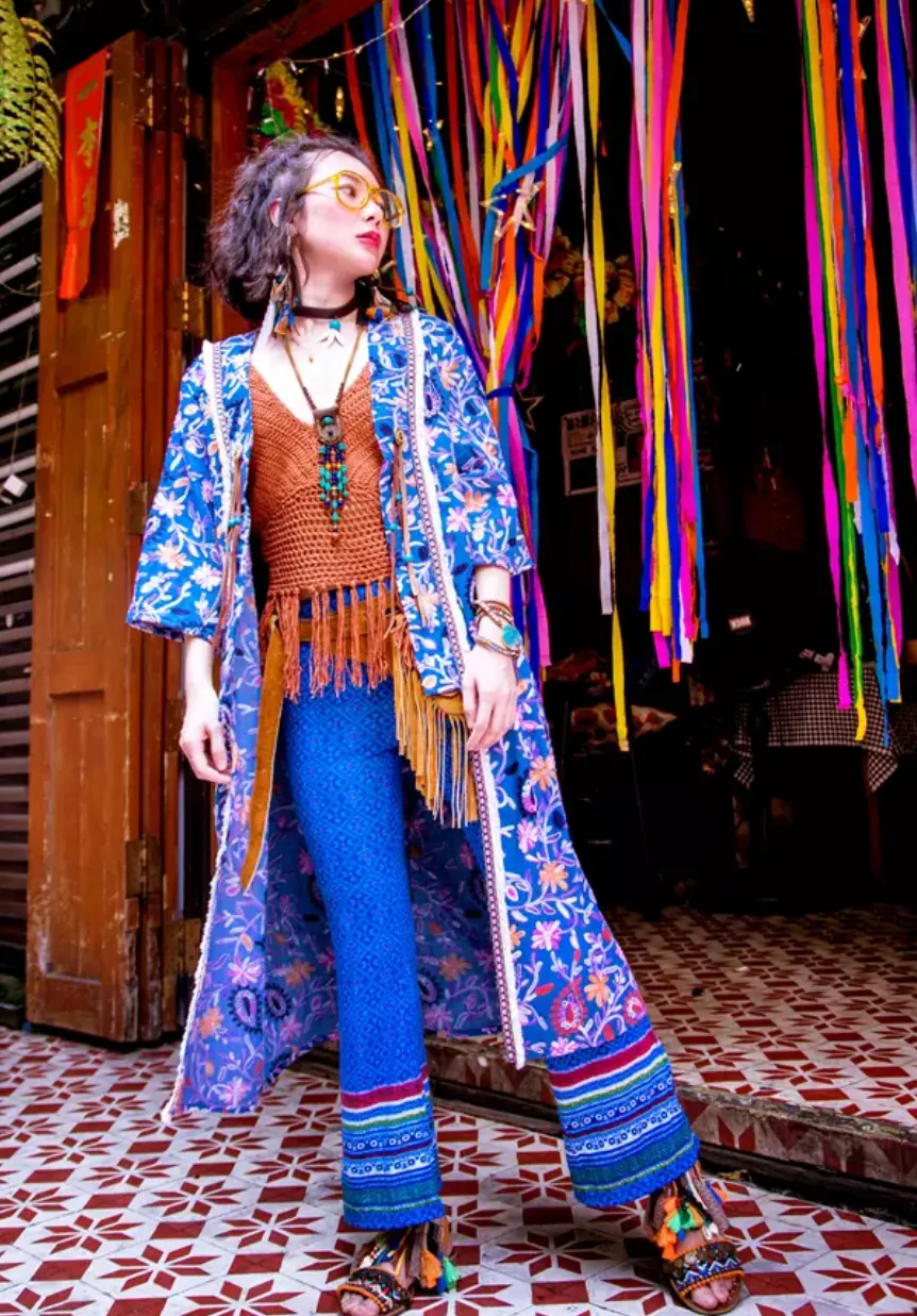 Bohemian Hippie Wind Stretch Flared Pants Elastic Pants Printed Slimming Pants