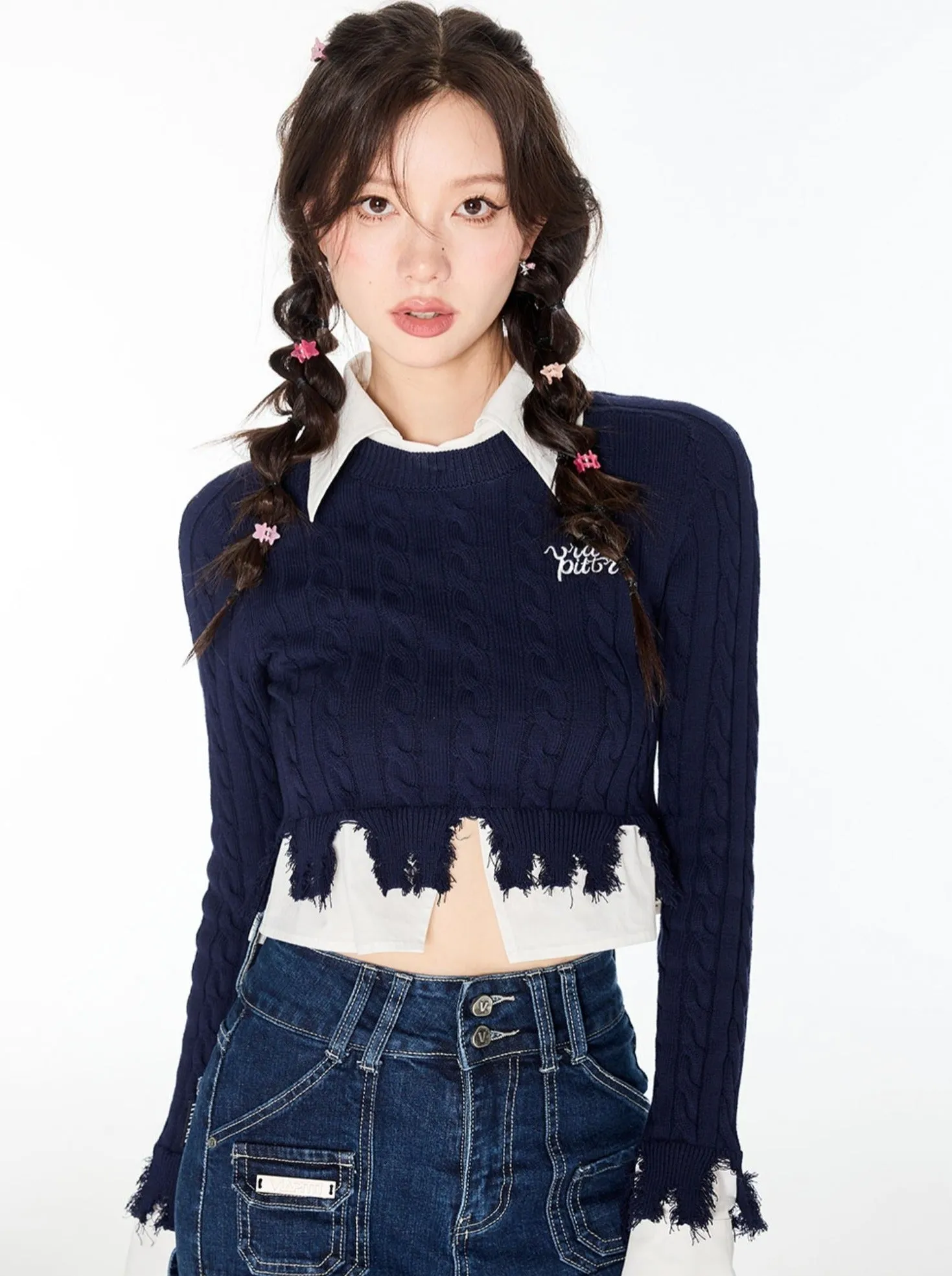 College Style Short Damage Design Shirt