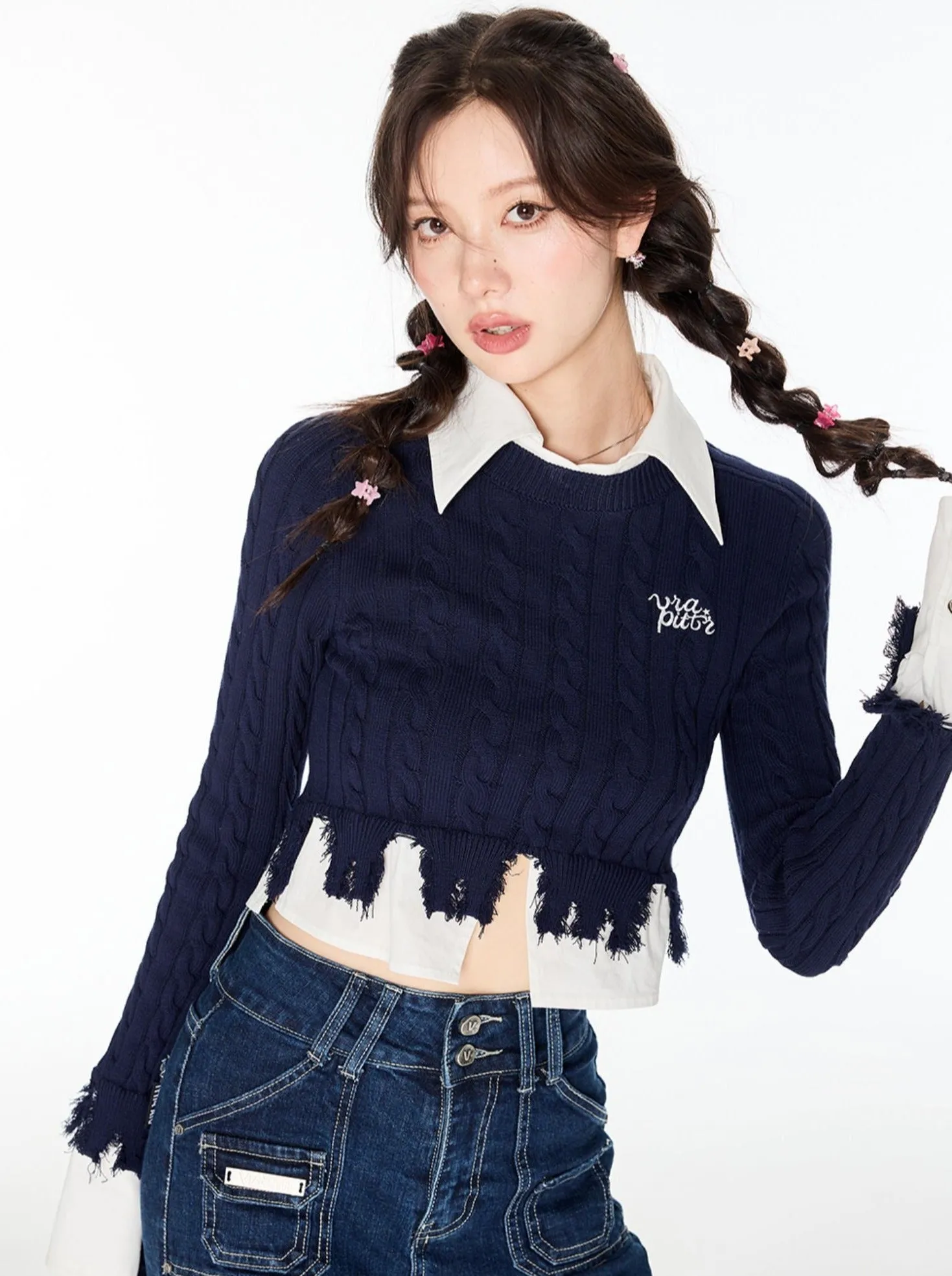 College Style Short Damage Design Shirt