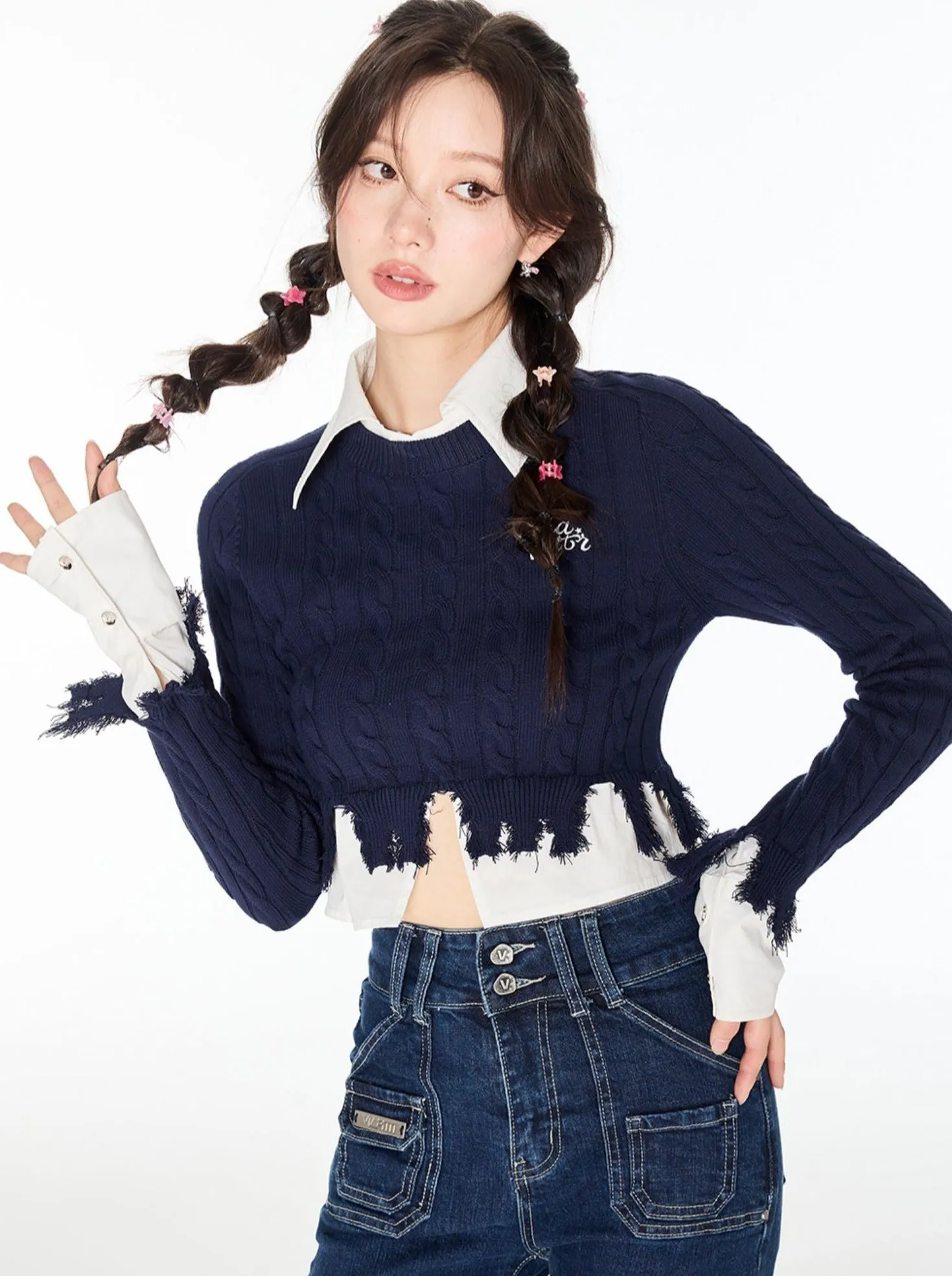 College Style Short Damage Design Shirt