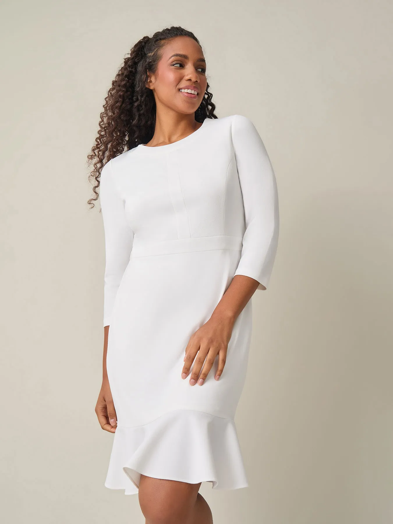 Colorblock Ruffle Hem Dress, White