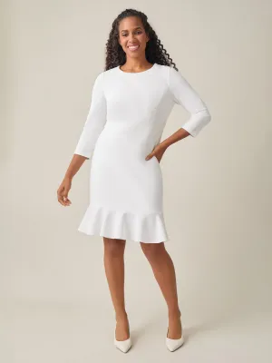 Colorblock Ruffle Hem Dress, White