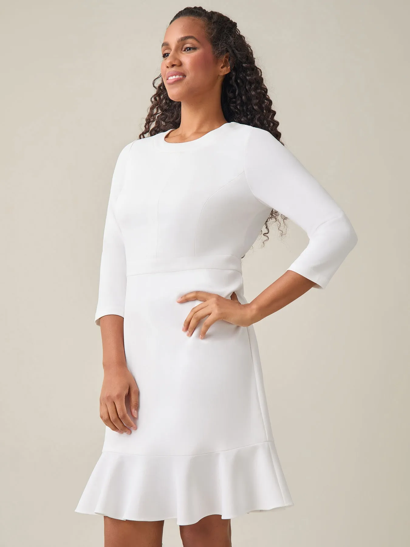 Colorblock Ruffle Hem Dress, White