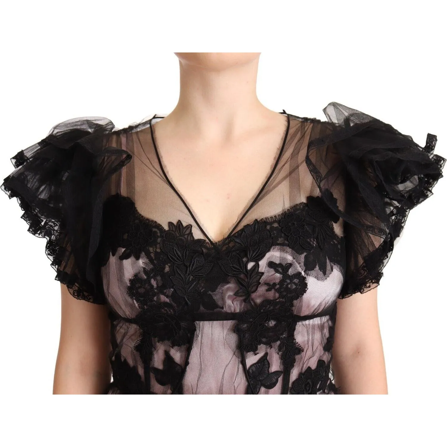 Dolce & Gabbana Chic Black Floral Lace Midi Dress