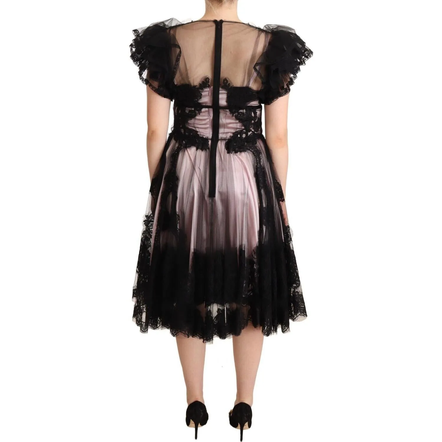 Dolce & Gabbana Chic Black Floral Lace Midi Dress