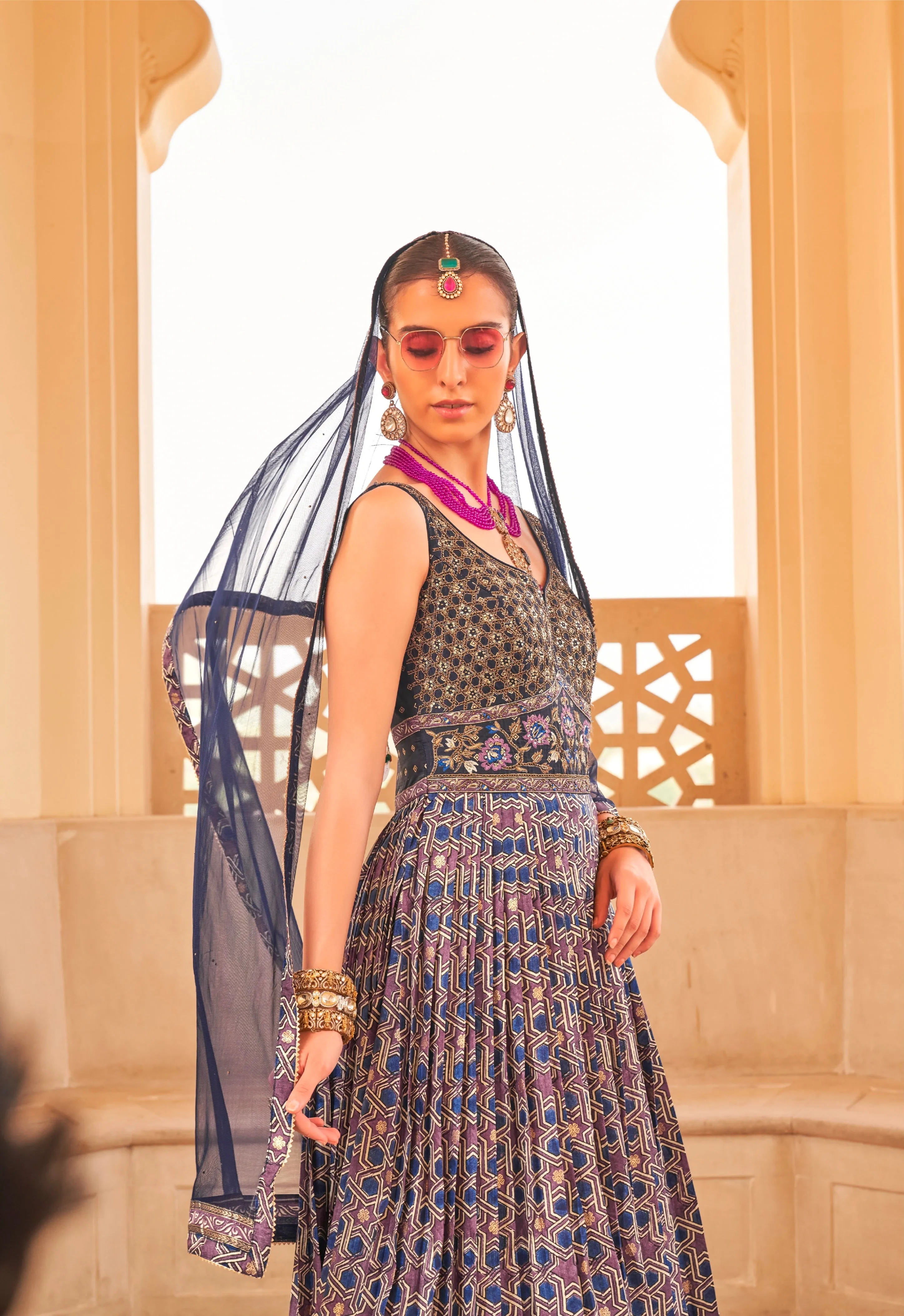 Elegant Designer Occasion Wear Gown: P.V Silk & Foil Print
