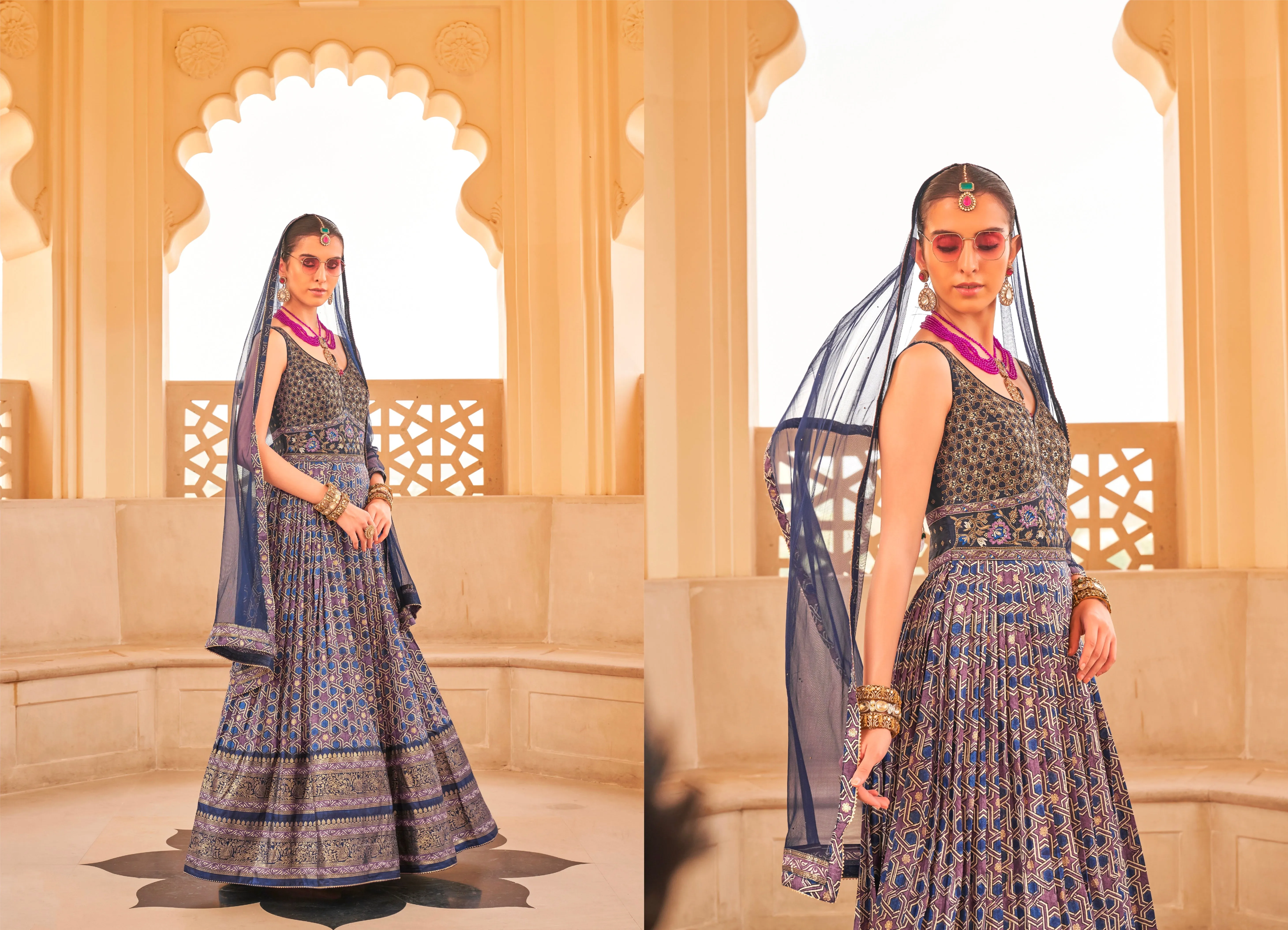 Elegant Designer Occasion Wear Gown: P.V Silk & Foil Print