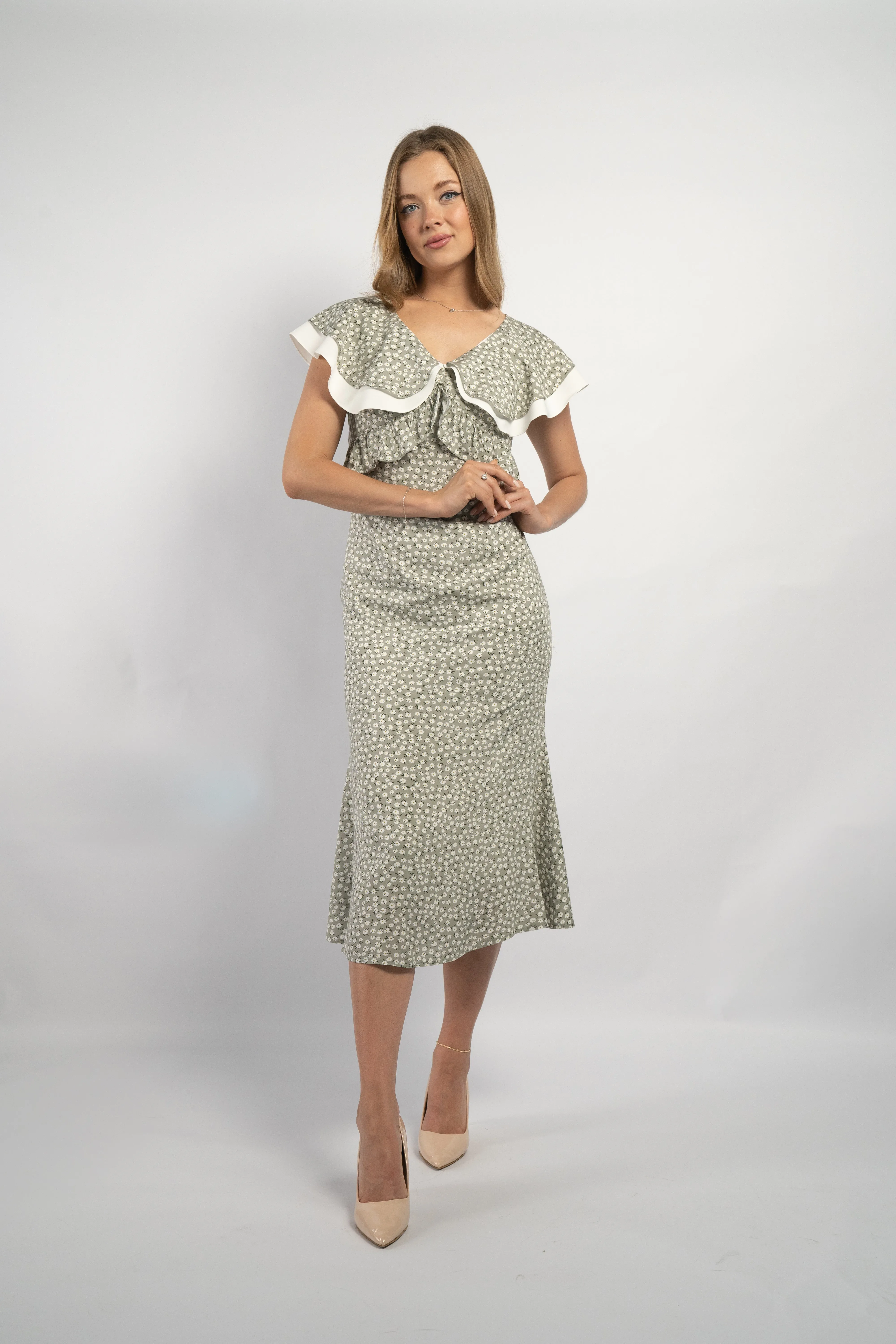 Elegant Double Collar Linen Dress