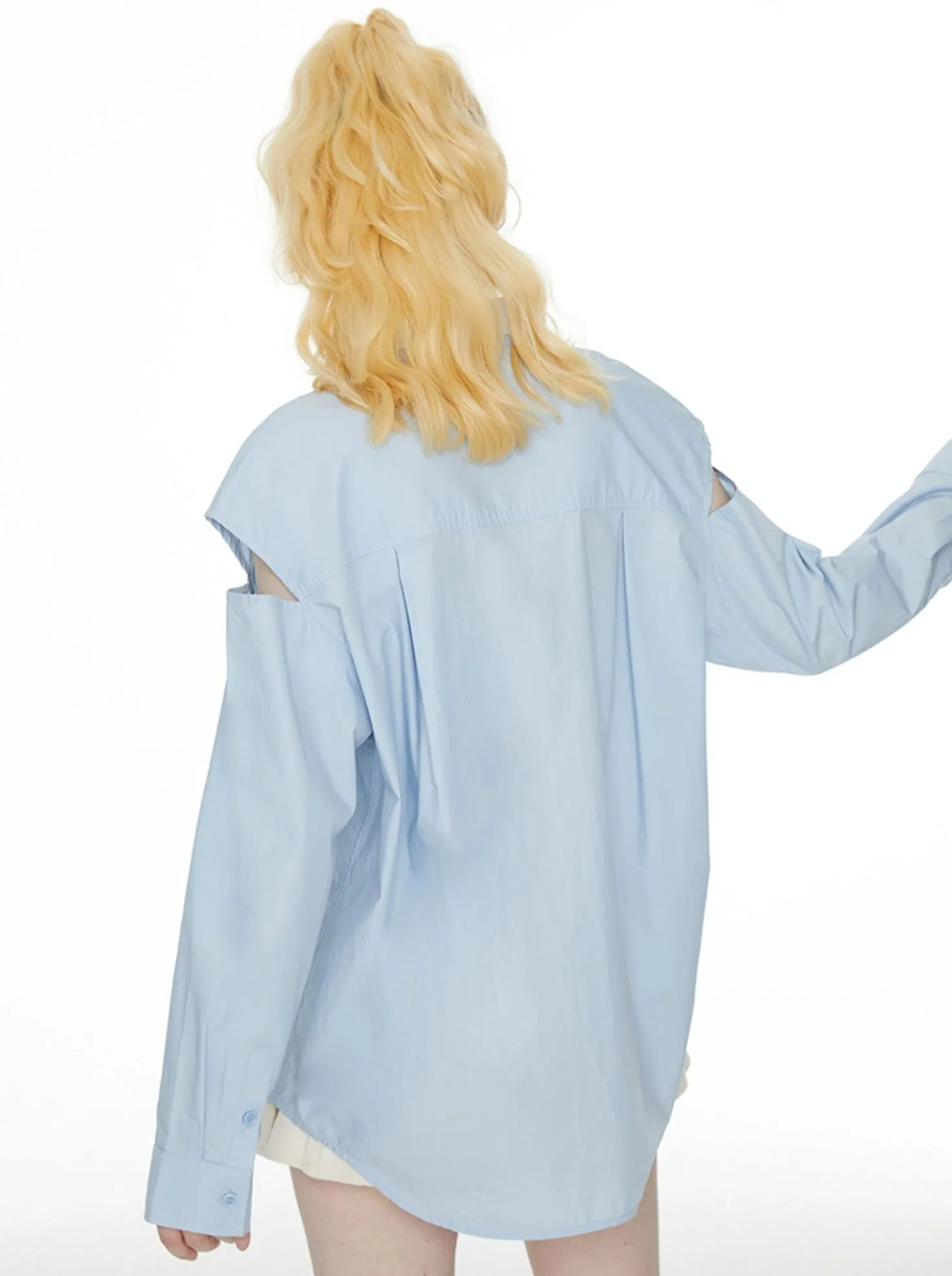 Ice Long Slit Blue Shoulder Shirt