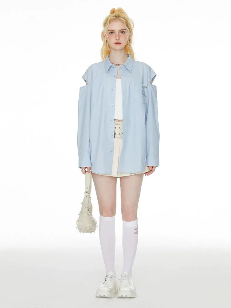 Ice Long Slit Blue Shoulder Shirt