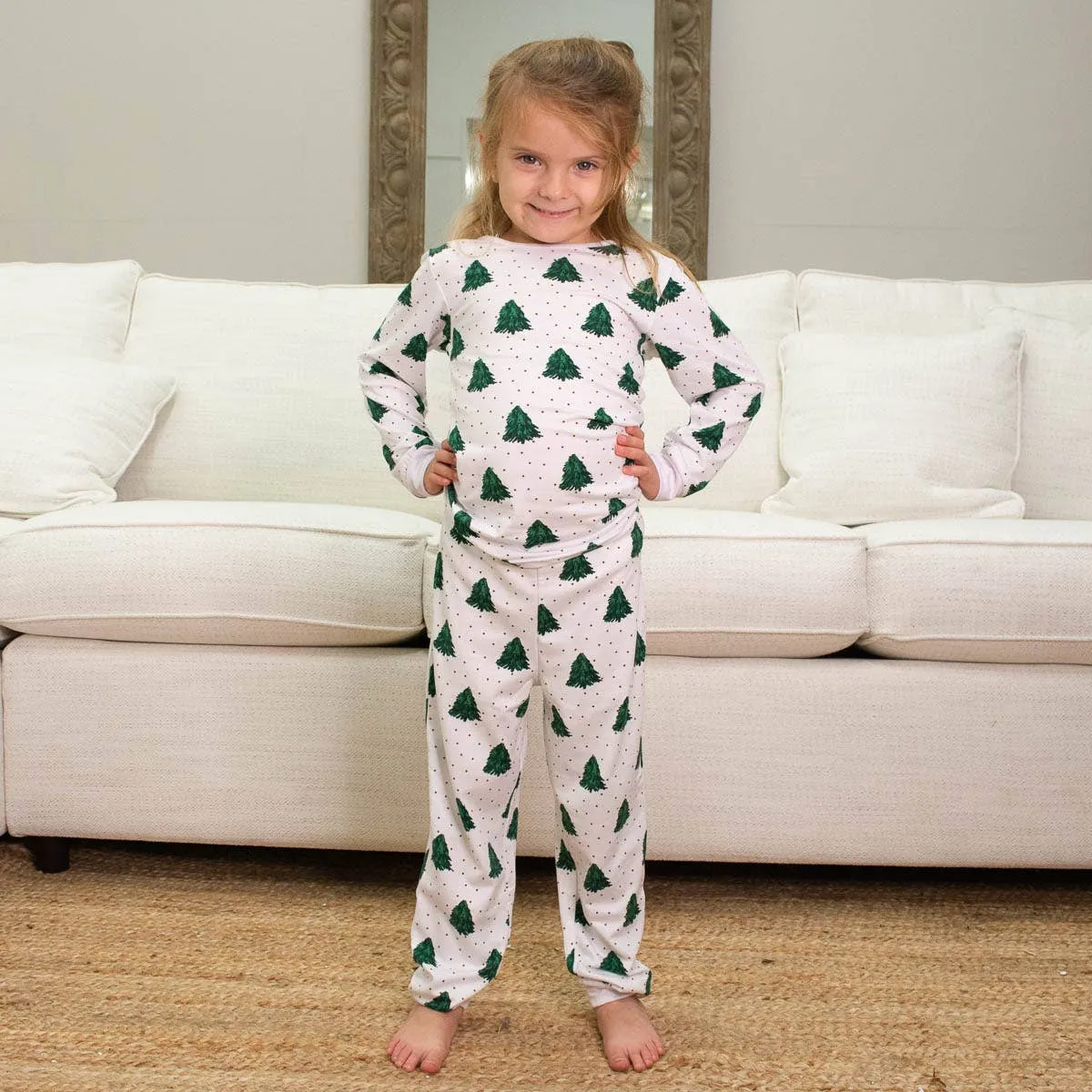 Kid's Noble Fir Long Sleeve Pajamas    White/Dark Green/Gold  6T