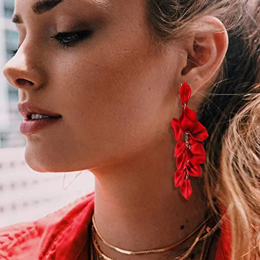 Long Acrylic Rose Petal Earrings