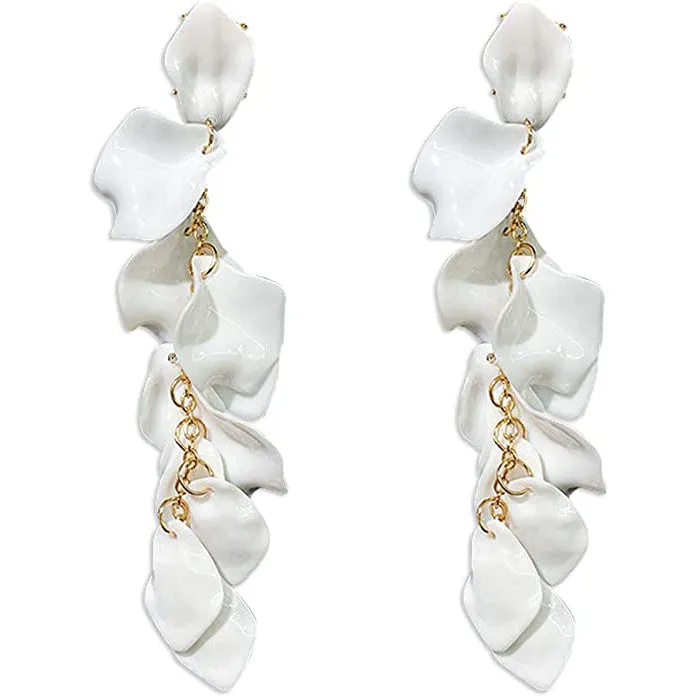 Long Acrylic Rose Petal Earrings