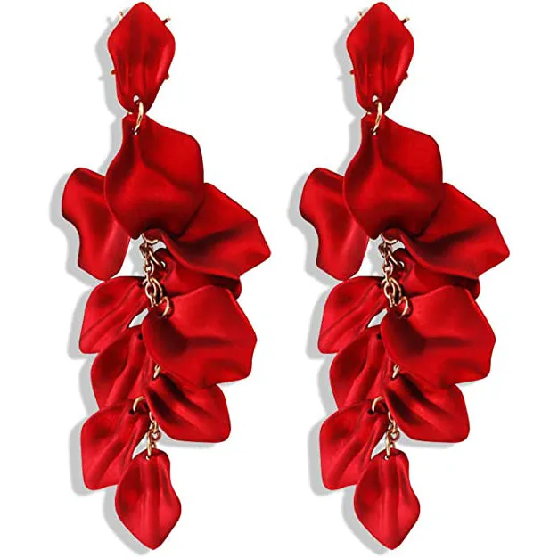 Long Acrylic Rose Petal Earrings