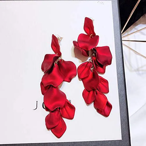 Long Acrylic Rose Petal Earrings