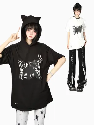 Loose T-Shirt Cat Foodie Ear