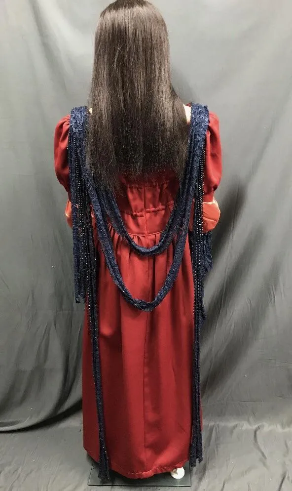 Medieval Apricot and Navy Princess Satin Dress - Hire