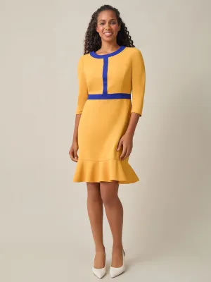 Plus Colorblock Ruffle Hem Dress, Gold Signature/Royal Signature