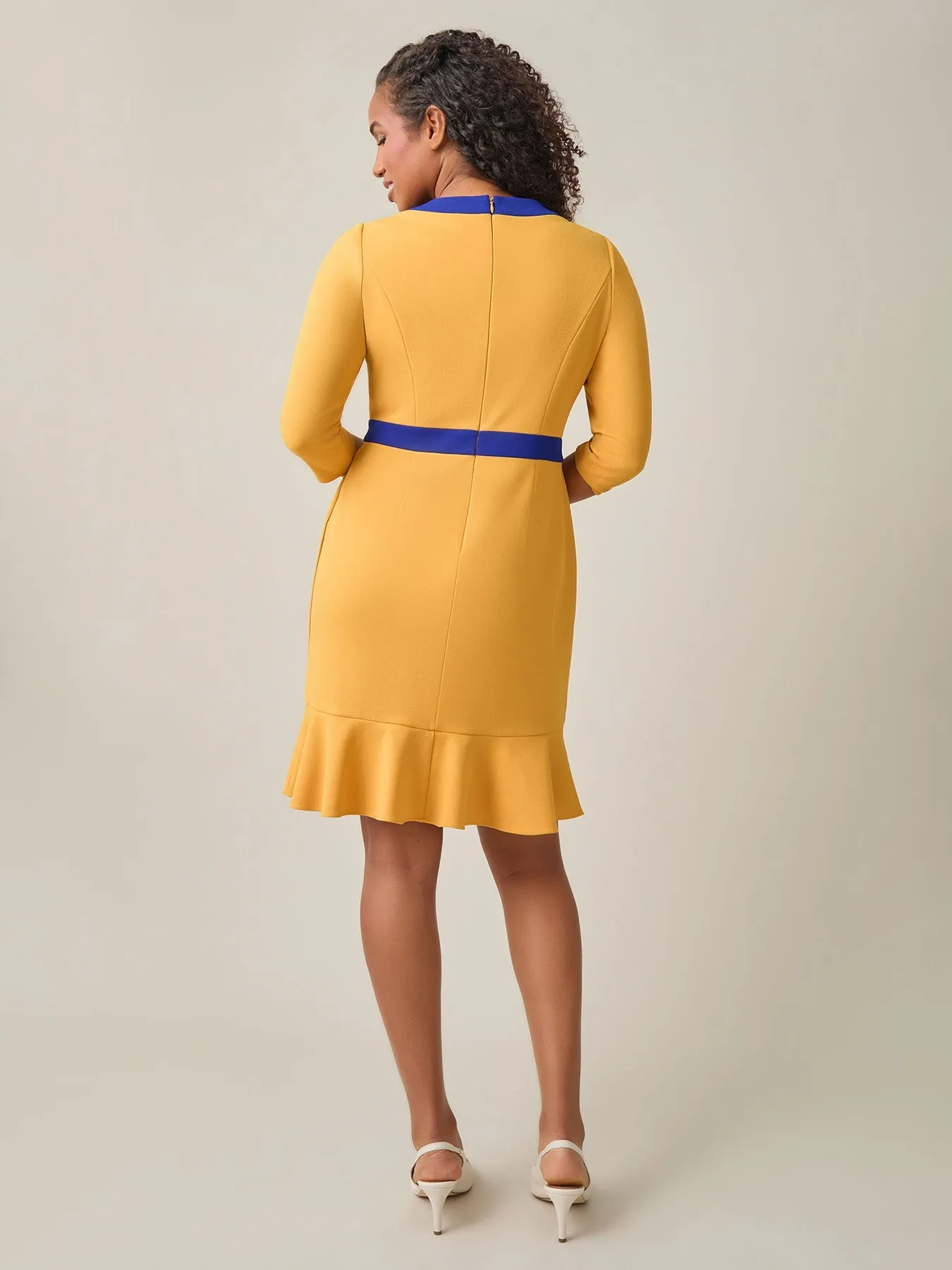 Plus Colorblock Ruffle Hem Dress, Gold Signature/Royal Signature