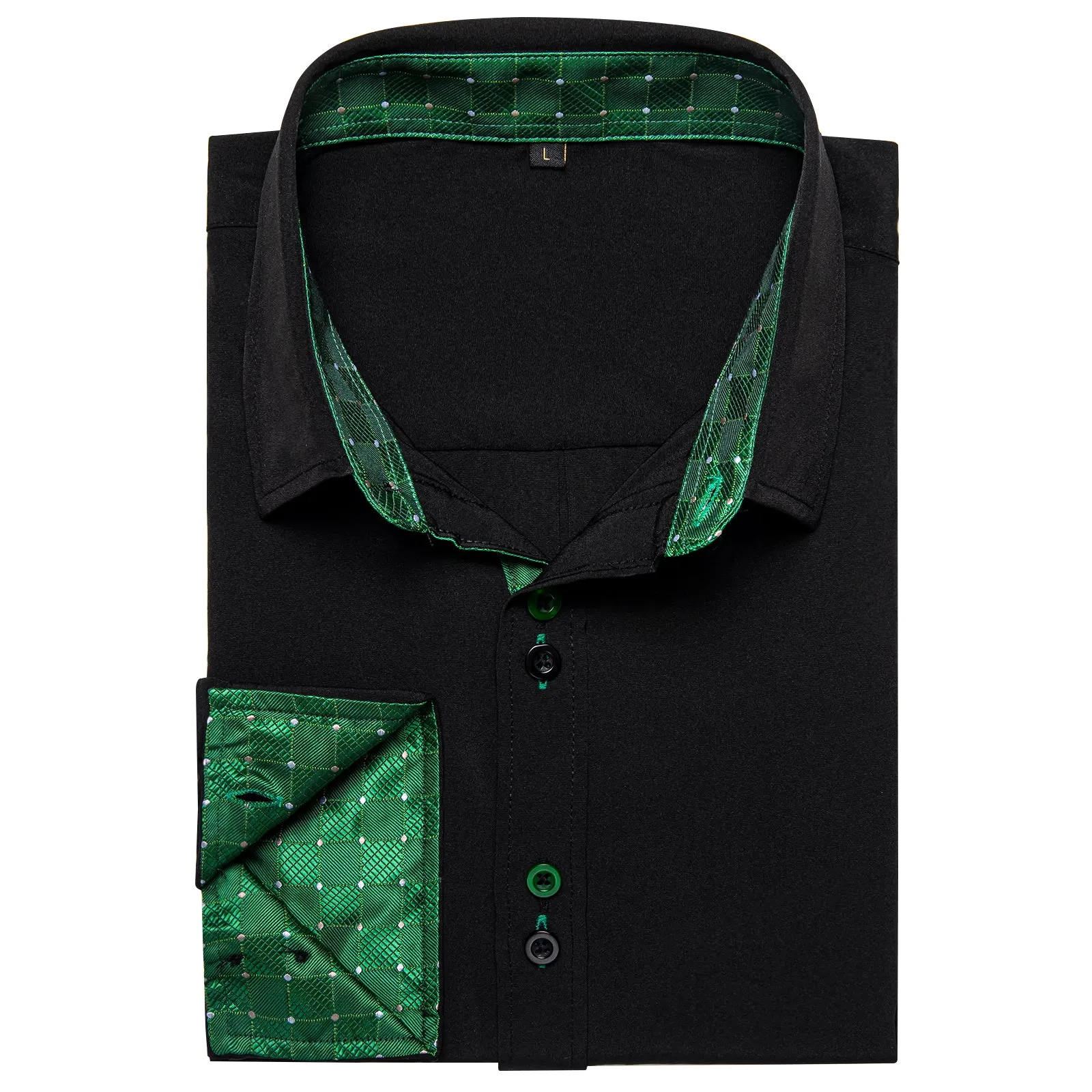 Splicing Style Black with Green Plaid Edge Men's Long Sleeve Shirt