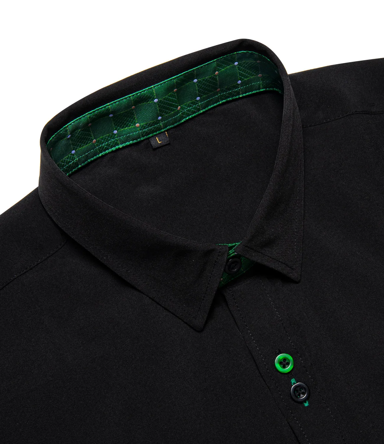 Splicing Style Black with Green Plaid Edge Men's Long Sleeve Shirt