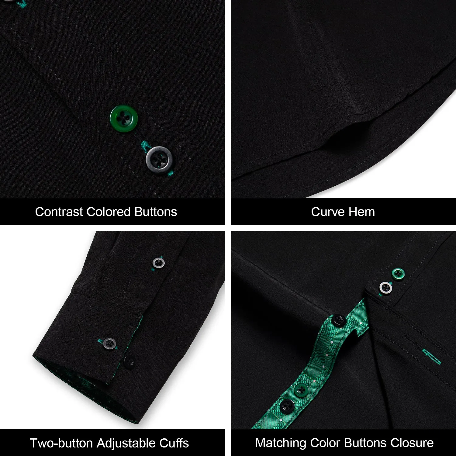 Splicing Style Black with Green Plaid Edge Men's Long Sleeve Shirt
