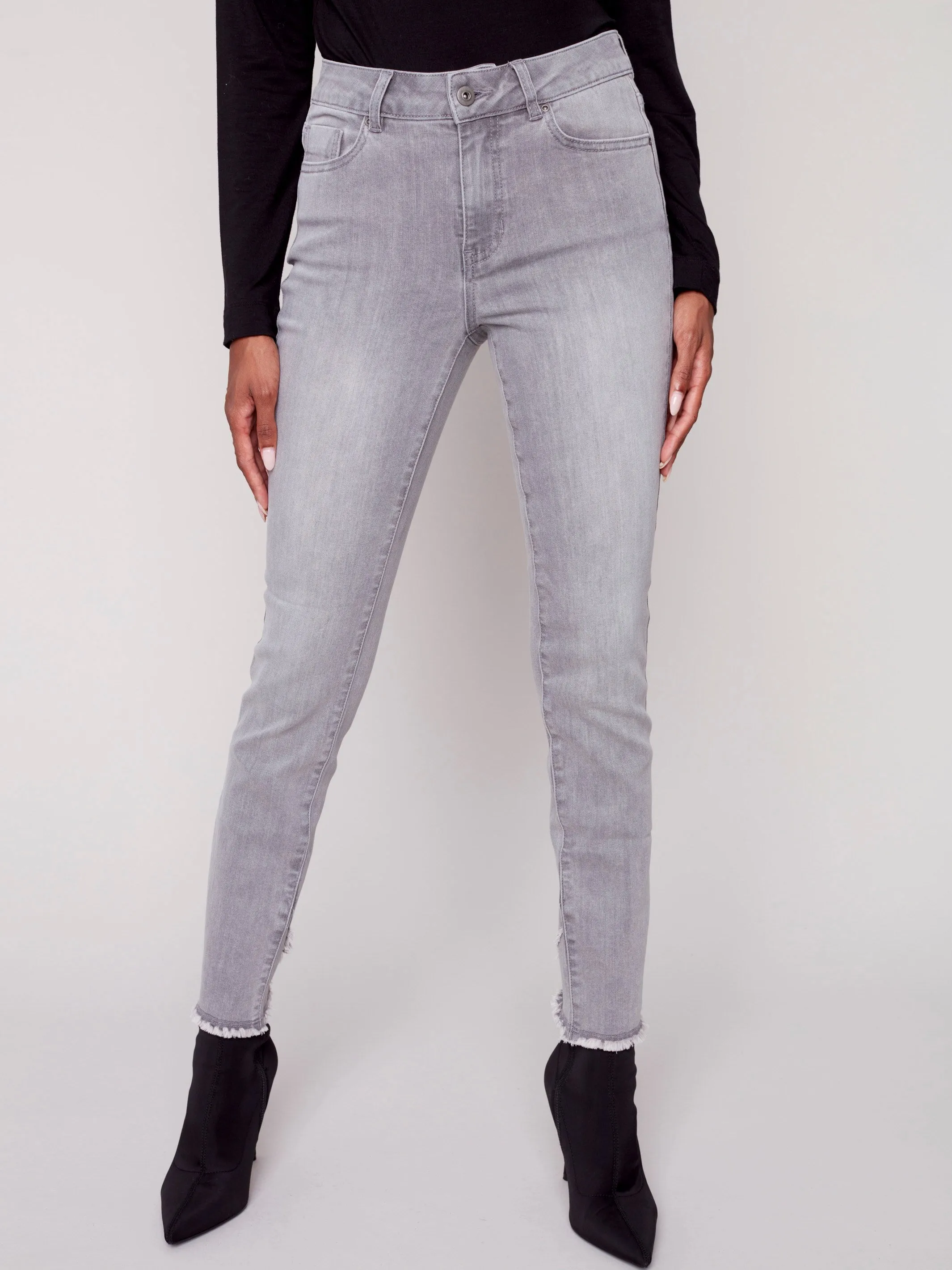 Stretchy Jeans with Tulip Hem - Soft Grey