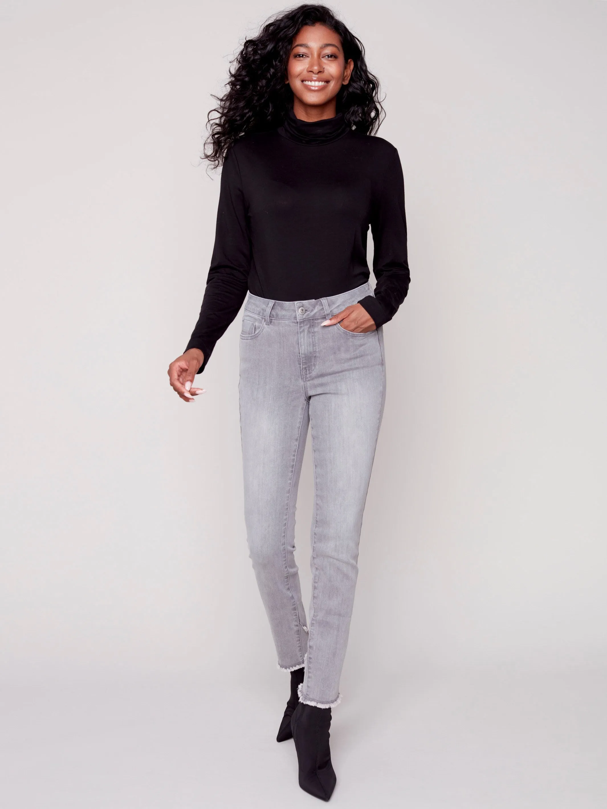 Stretchy Jeans with Tulip Hem - Soft Grey