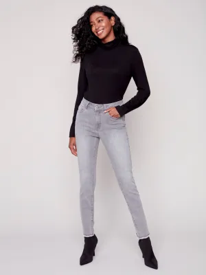 Stretchy Jeans with Tulip Hem - Soft Grey