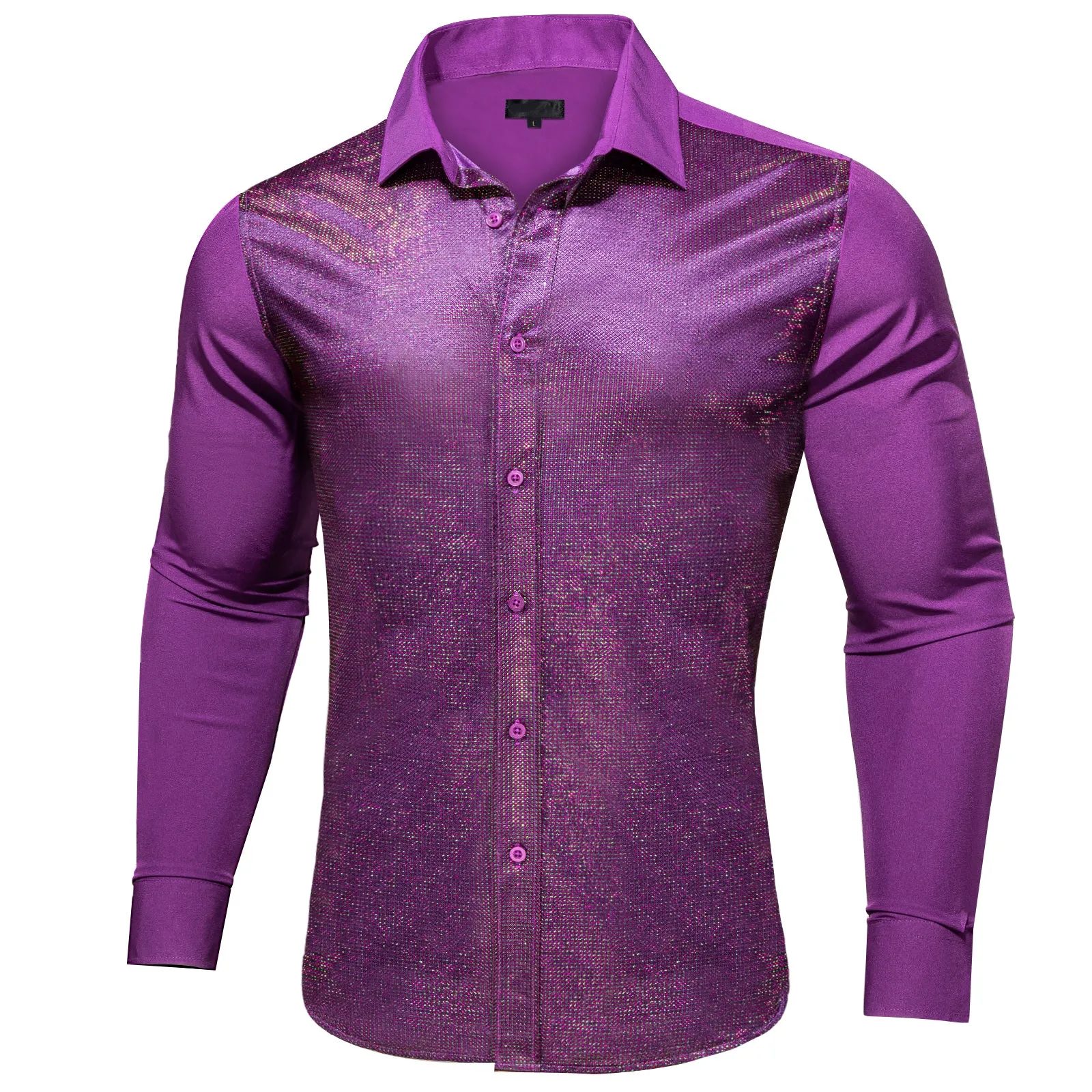 Ties2you Button Down Shirt Grape Purple Solid Silk Men's Long Sleeve Shirt