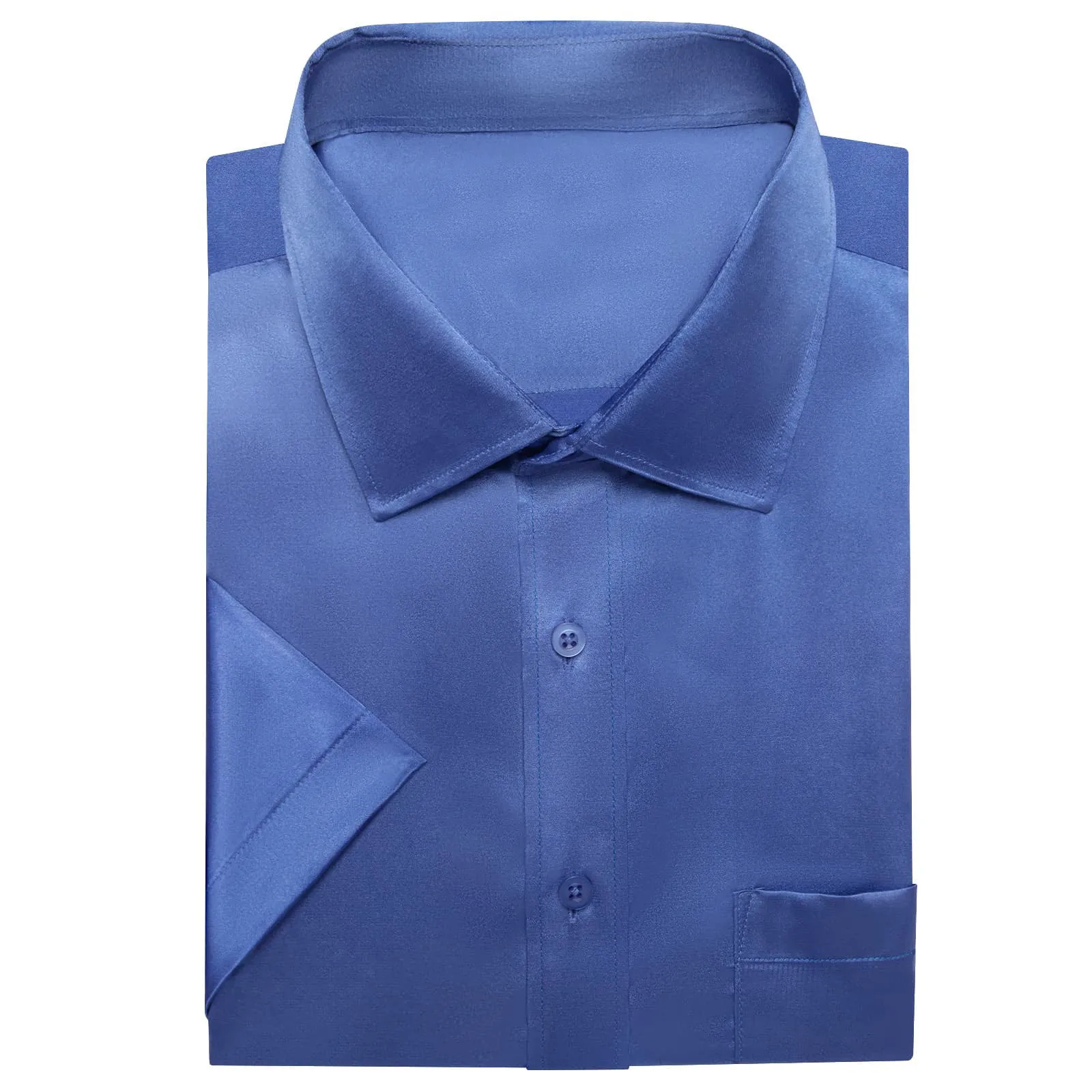 Ties2you Dress Shirt Design Azure Blue Solid Short Sleeve Button Down Shirt for Men