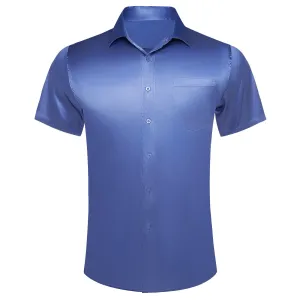 Ties2you Dress Shirt Design Azure Blue Solid Short Sleeve Button Down Shirt for Men