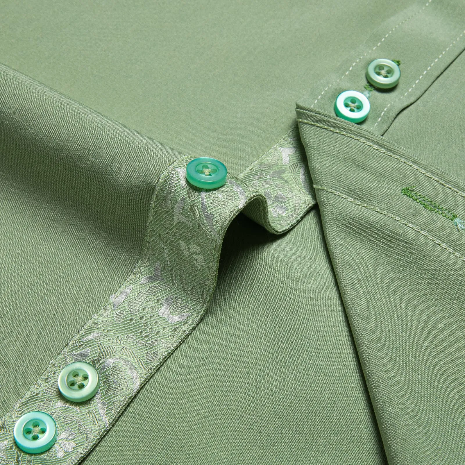 Ties2you Dress Shirt for Men Sage Green Solid Splicing Silk Button Down Shirt
