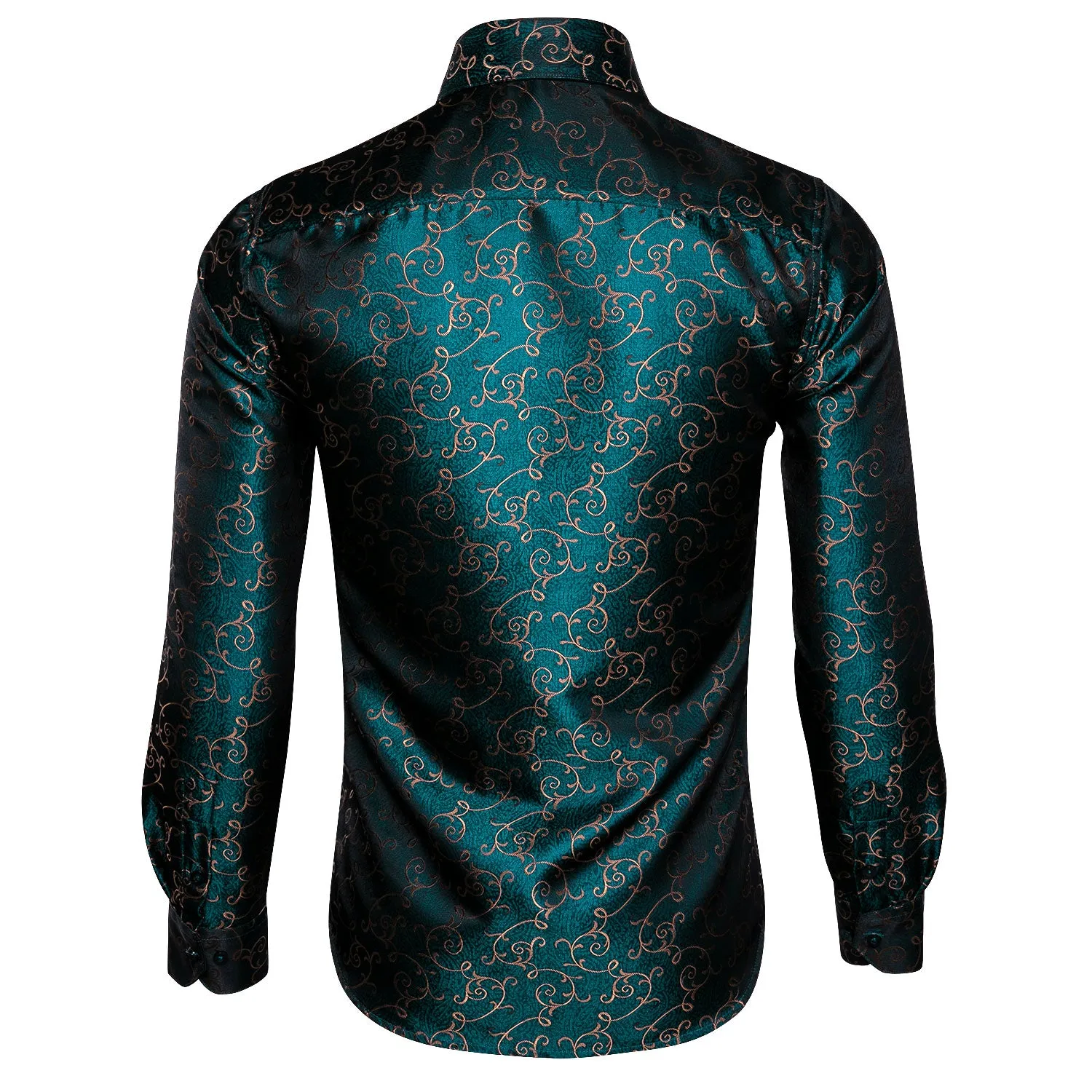 Ties2you Fashional Malachite Green Floral Silk Men's Long Sleeve Shirt