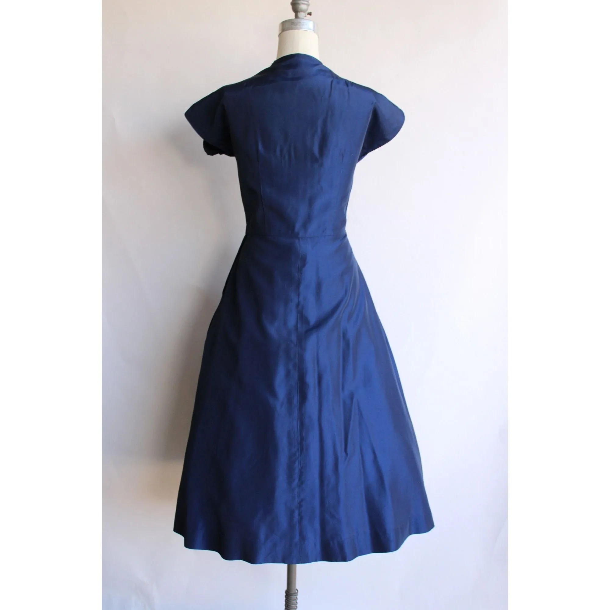 Vintage 1950s Ann Kauffman Navy Blue Taffeta Dress