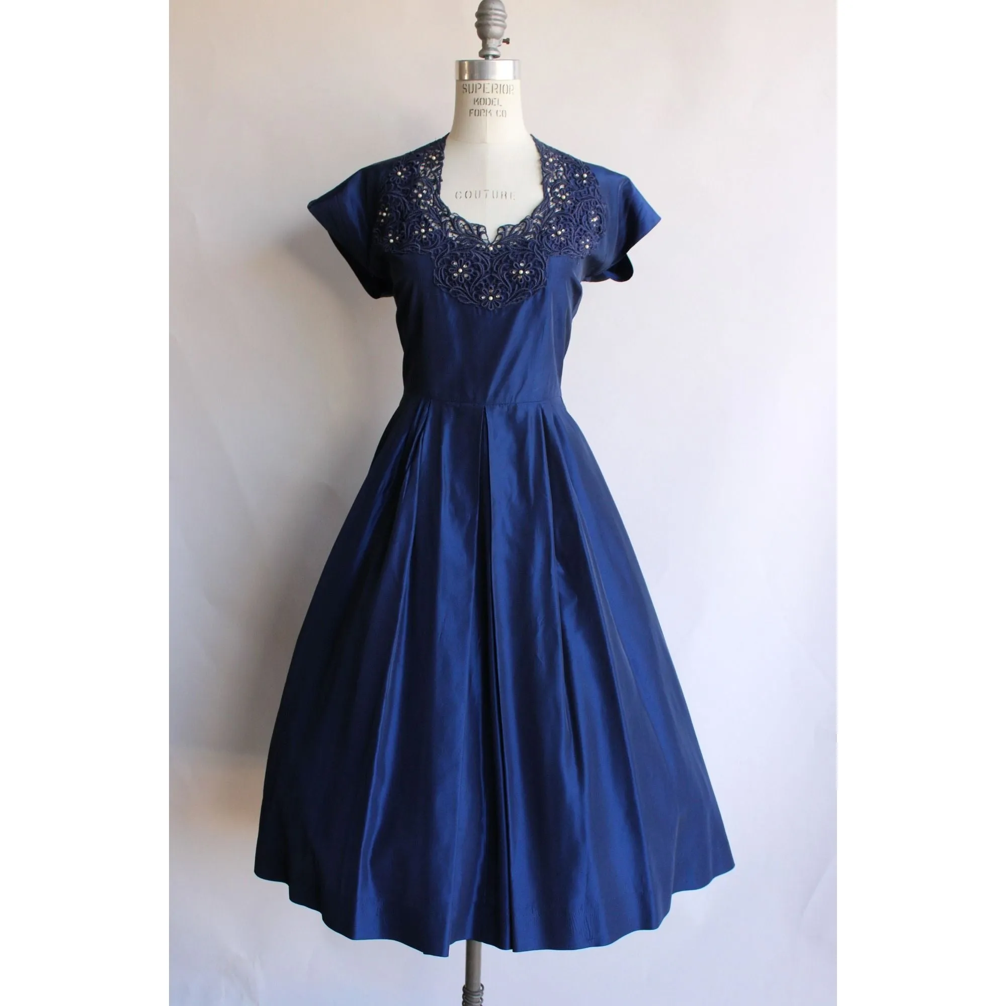 Vintage 1950s Ann Kauffman Navy Blue Taffeta Dress