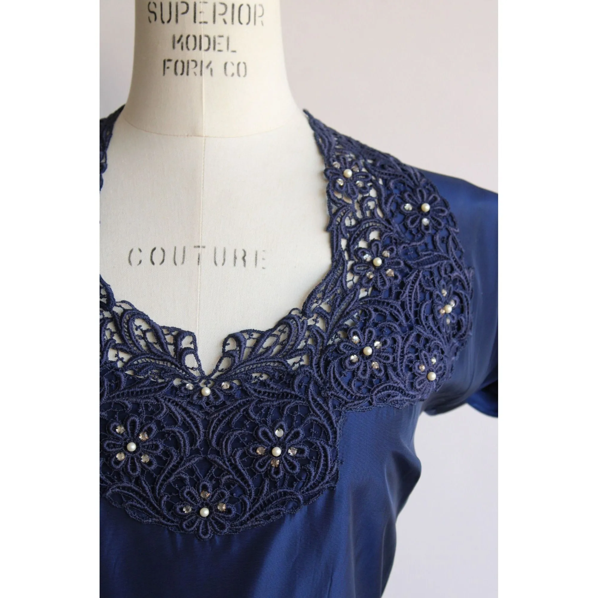 Vintage 1950s Ann Kauffman Navy Blue Taffeta Dress
