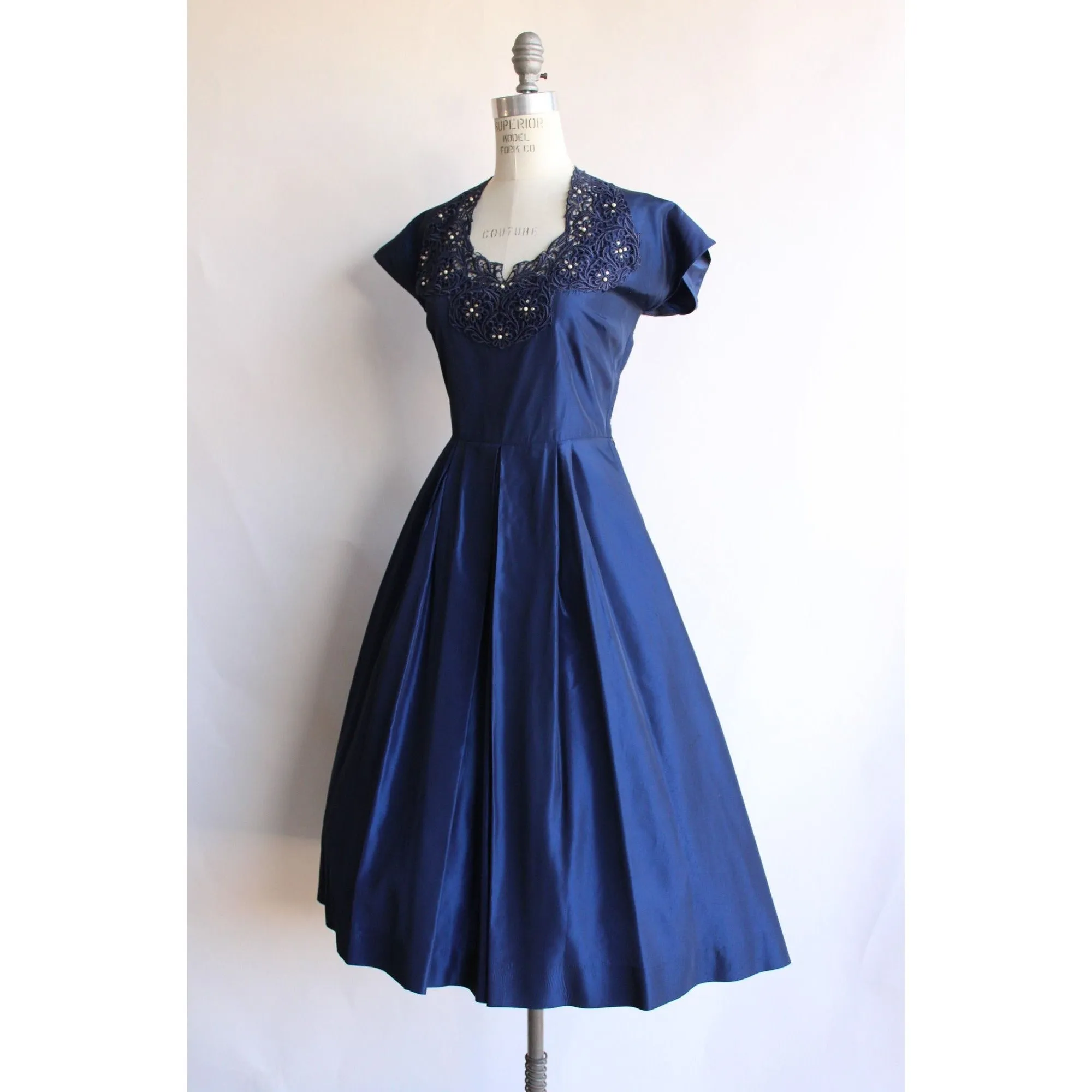 Vintage 1950s Ann Kauffman Navy Blue Taffeta Dress