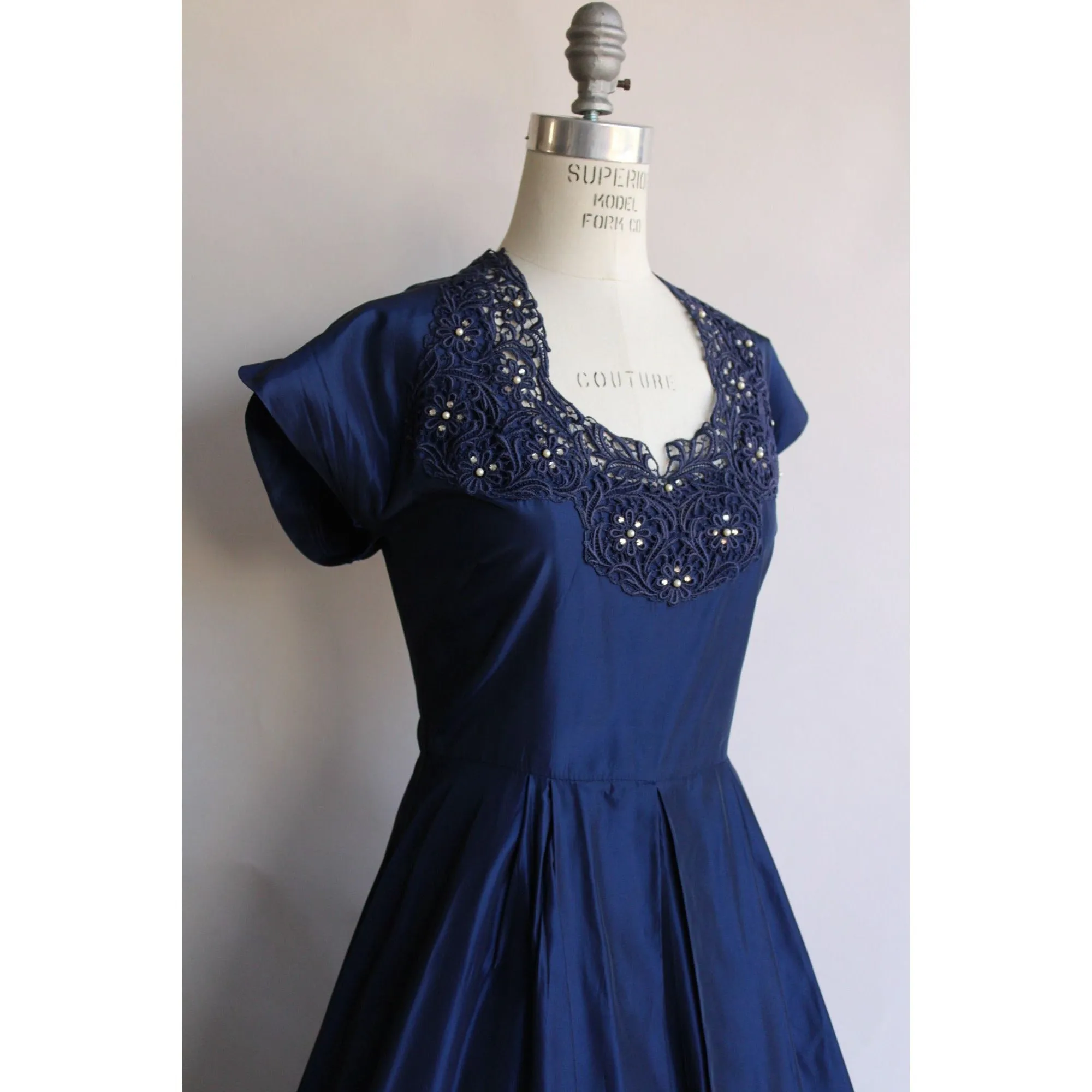 Vintage 1950s Ann Kauffman Navy Blue Taffeta Dress
