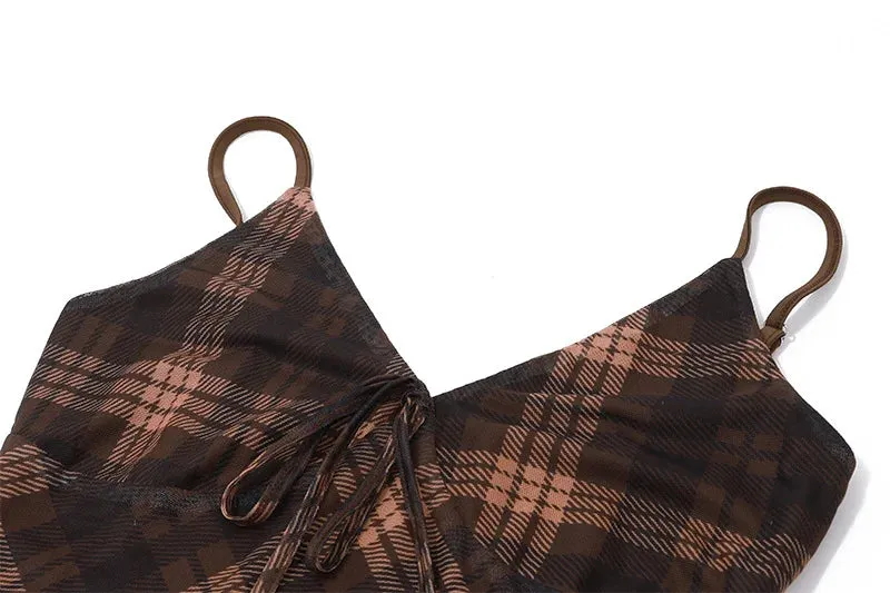 Vintage Plaid Fitted Suspender Dress