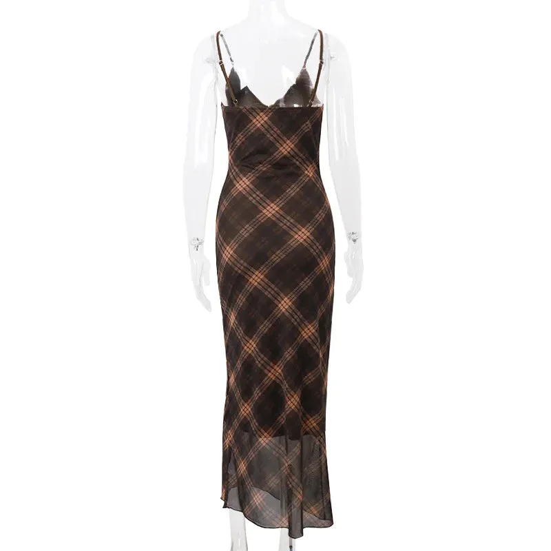 Vintage Plaid Fitted Suspender Dress