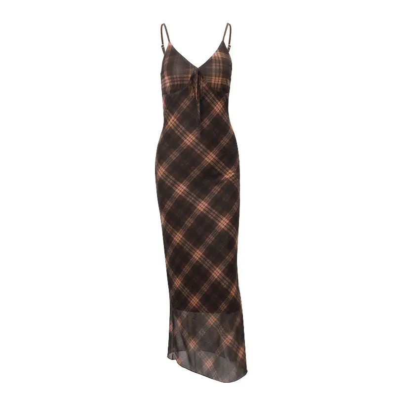 Vintage Plaid Fitted Suspender Dress