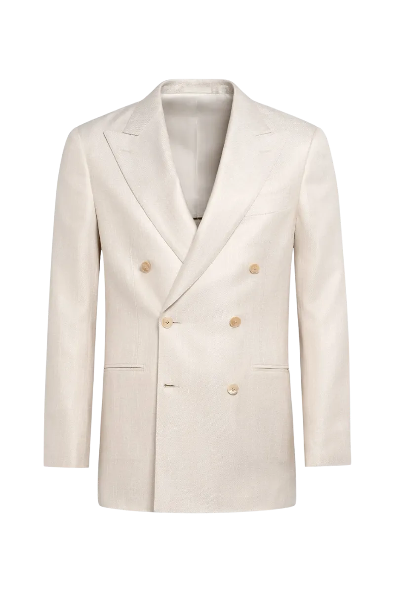 White Bamboo Peak Lapel Double Breasted Jacket